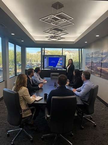Boardroom interior with people